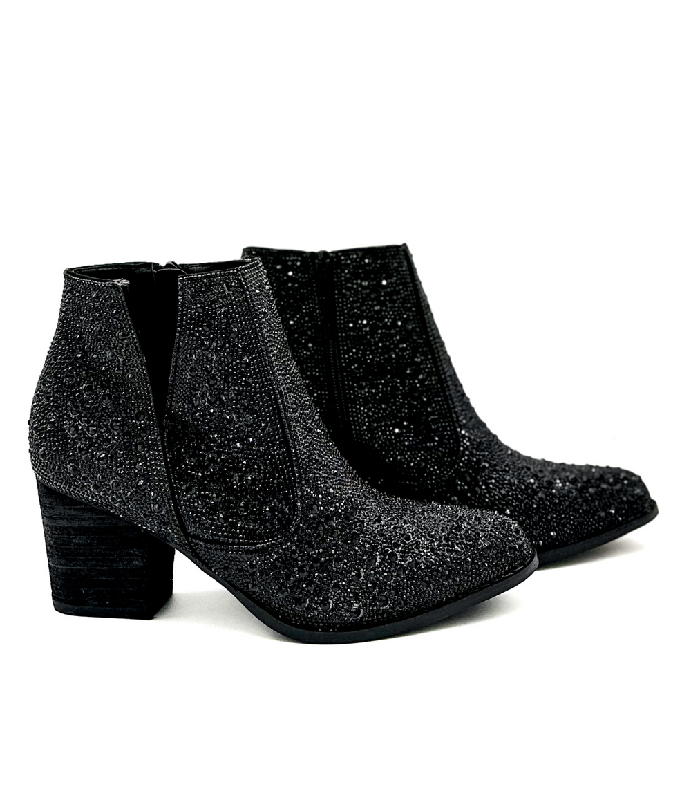 Shine Star Rhinestone Bootie in Black | Boots Daverri Fashions
