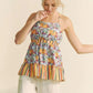 Davi & Dani floral smocked sleeveless ruffle top with spaghetti straps