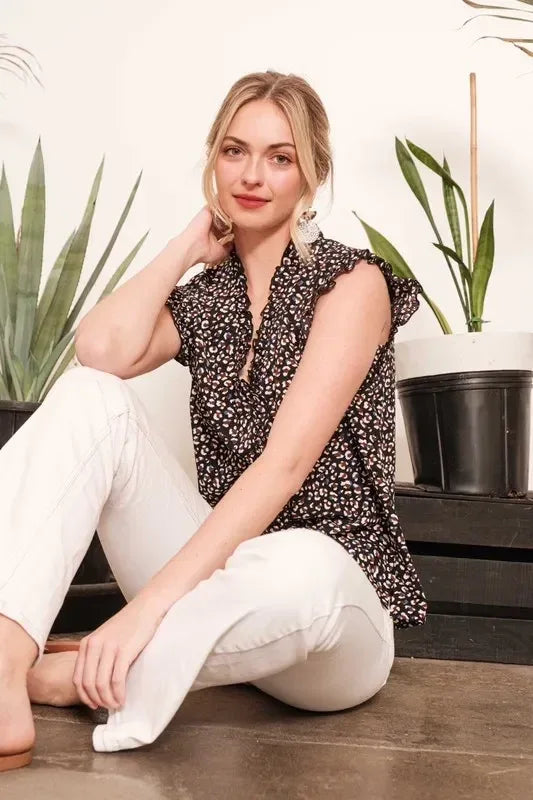 Lime 'N' Chili Multi Dot Print Sleeveless Button Down Blouse - DAVERRI FASHIONS