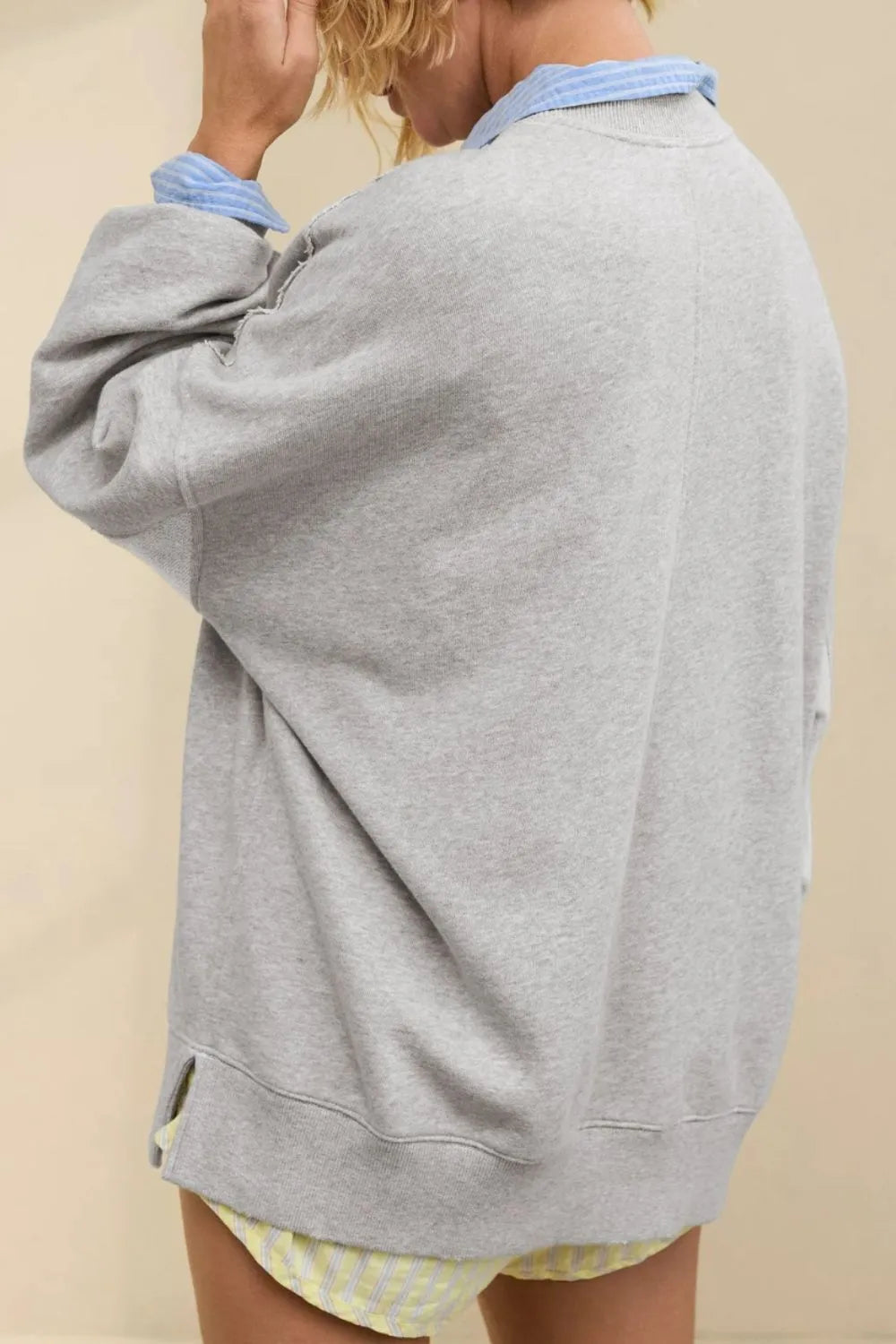 Side Slit Round Neck Long Sleeve Sweatshirt | Sweatshirts Daverri Fashions