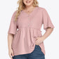 Plus Size Buttoned V-Neck Frill Trim Babydoll Blouse - DAVERRI FASHIONS