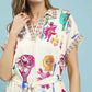 Umgee floral print mini dress with belt, off-white vibrant print, short sleeves