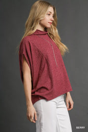 Umgee Textured Mock Neck Relaxed Top | Blouses Daverri Fashions