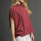 Umgee Textured Mock Neck Relaxed Top - DAVERRI FASHIONS