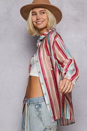 POL Striped Button-Down Oversized Shirt | Daverri Fashions