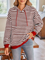 Lovelet Drawstring Striped Long Sleeve Hoodie | Hoodies Daverri Fashions