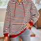 Lovelet Drawstring Striped Long Sleeve Hoodie - DAVERRI FASHIONS
