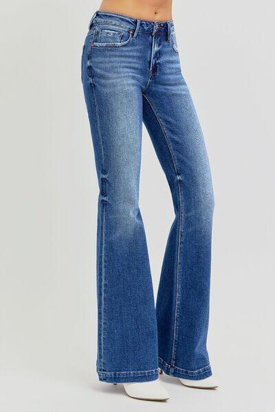 RISEN Full Size Low Rise Flare Jeans with Pockets - DAVERRI FASHIONS