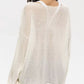 Boat neck dropped shoulder off-white knitted sweater with mesh texture