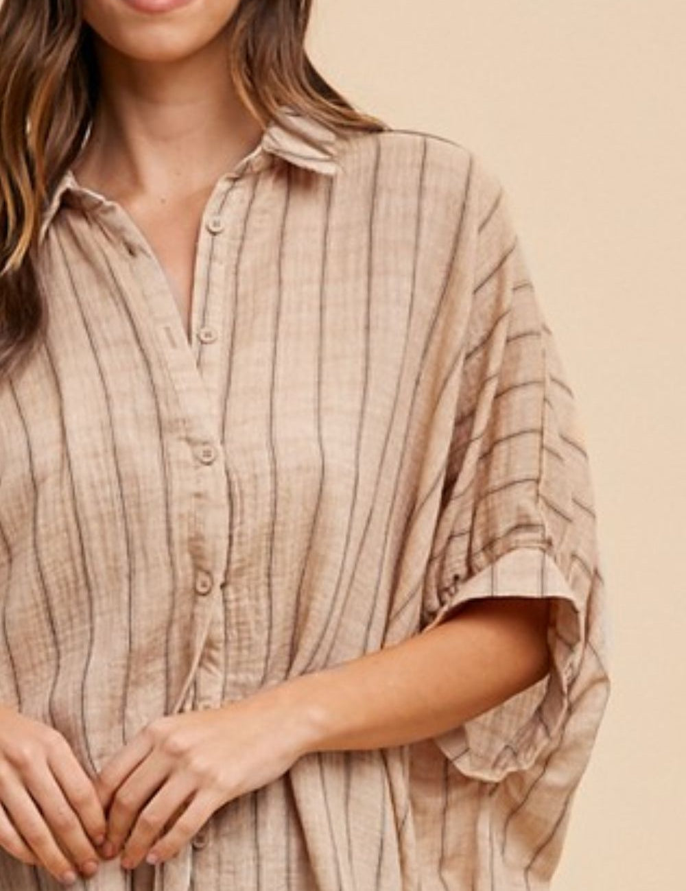 Annie Wear Striped Button Up Half Sleeve Shirt Tops