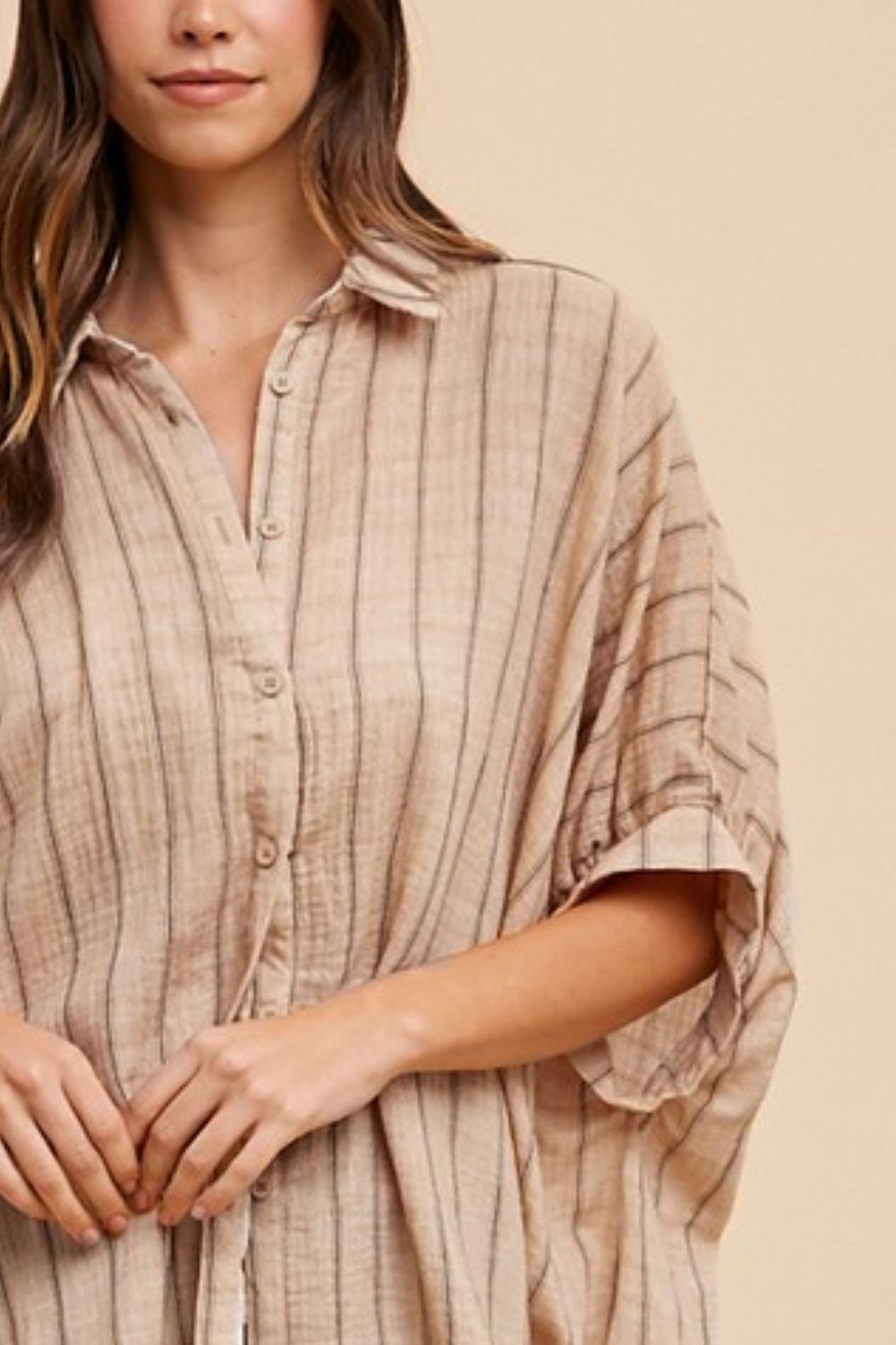 Annie Wear Striped Button Up Half Sleeve Shirt Tops