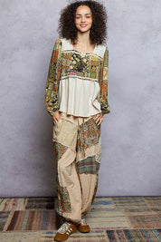 POL Balloon Sleeve Peplum Blouse with Trim Detail | Blouses Daverri Fashions