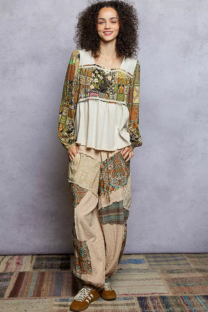 POL Balloon Sleeve Peplum Blouse with Trim Detail | Blouses Daverri Fashions