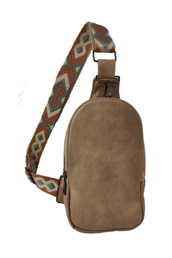 Khaki One Size Abstract Pattern Adjustable Strap Vegan Leather Sling Bag | Cross Body Bags Daverri Fashions