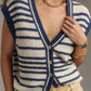 Button Down V Neck Sweater Vest - DAVERRI FASHIONS