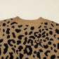 Ribbed Trim Round Neck Leopard Drop Shoulder Sweater - DAVERRI FASHIONS