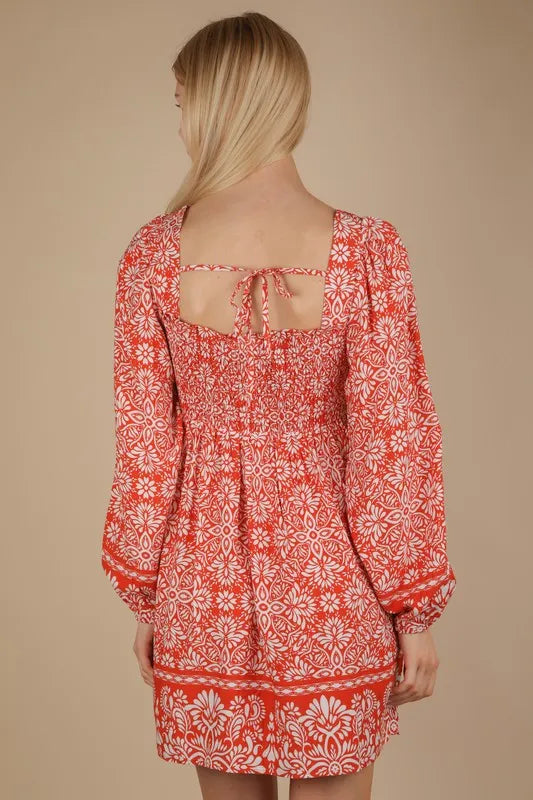 VERY J Printed Smocked Chest Boho Mini Dress | Mini Dresses Daverri Fashions