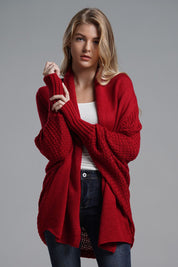 Wine One Size Dolman Sleeve Open Front Ribbed Trim Longline Cardigan | Cardigans Daverri Fashions