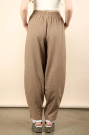 VERY J Solid Barrel Comfy Woven Pants - DAVERRI FASHIONS