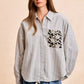 BiBi Flower Jacquard Knit Patch Pocket Stripe Shirt in gray-white stripes