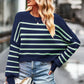 Striped Round Neck Drop Shoulder Slit Sweater - DAVERRI FASHIONS
