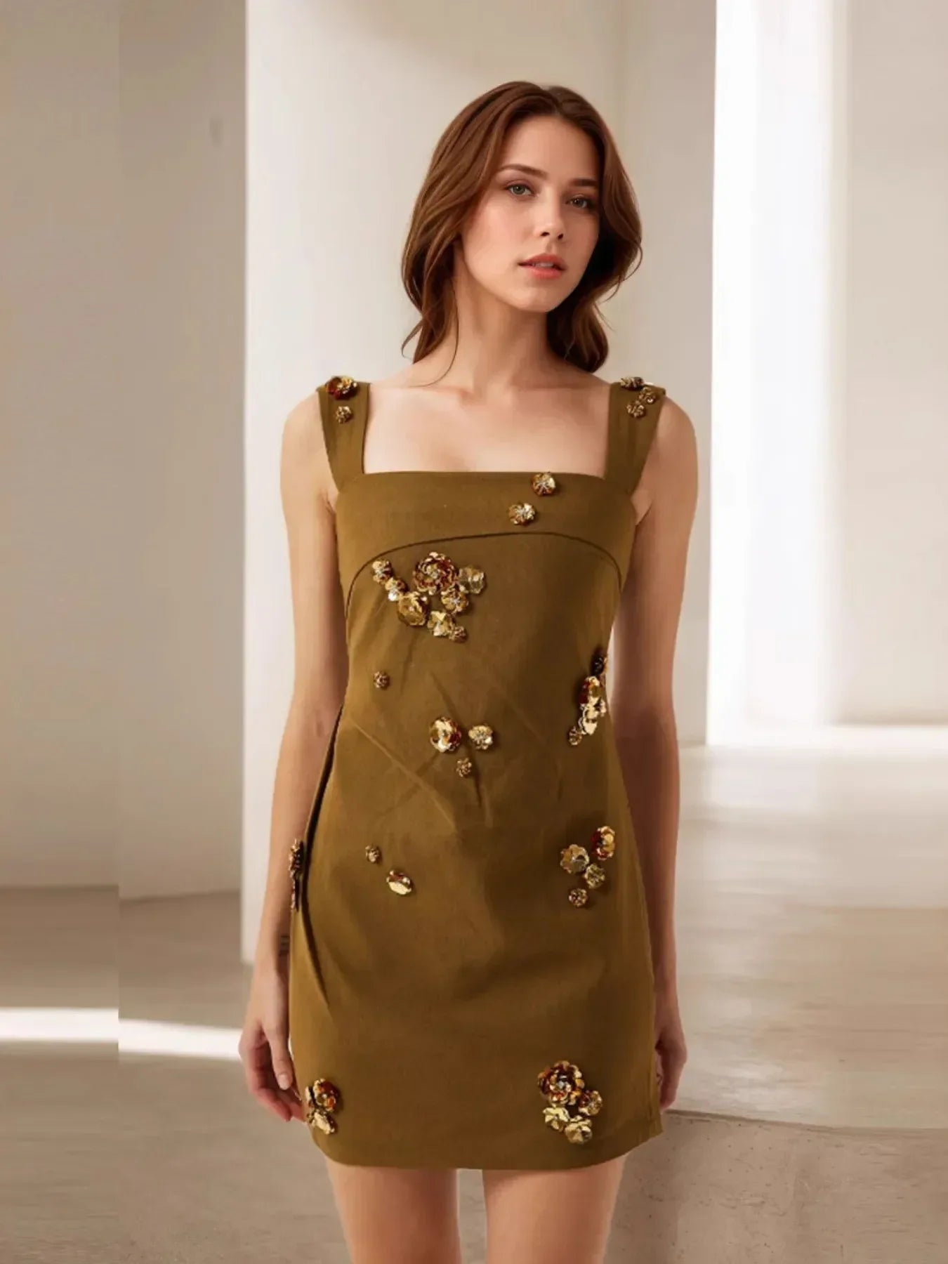 Square Neck Mini Dress - DAVERRI FASHIONS