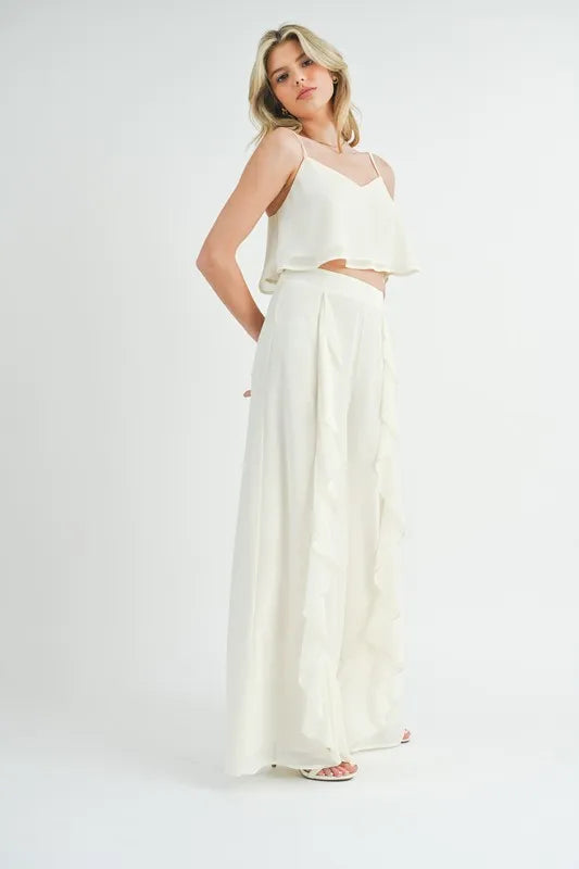 MABLE Crop Cami and Ruffled Wide Leg Pants Set Outfit Sets