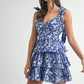 MABLE Floral Print Shoulder Tie Layered Mini Dress