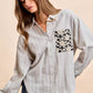 BiBi Flower Jacquard Knit Patch Pocket Stripe Shirt in light gray and white stripes
