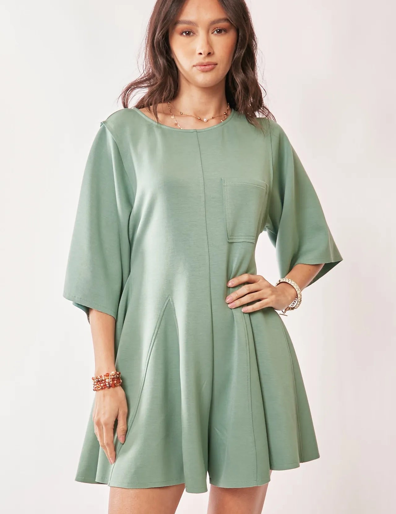 Davi & Dani Solid Draped Sleeve Ties Back Skort Romper | Rompers Daverri Fashions