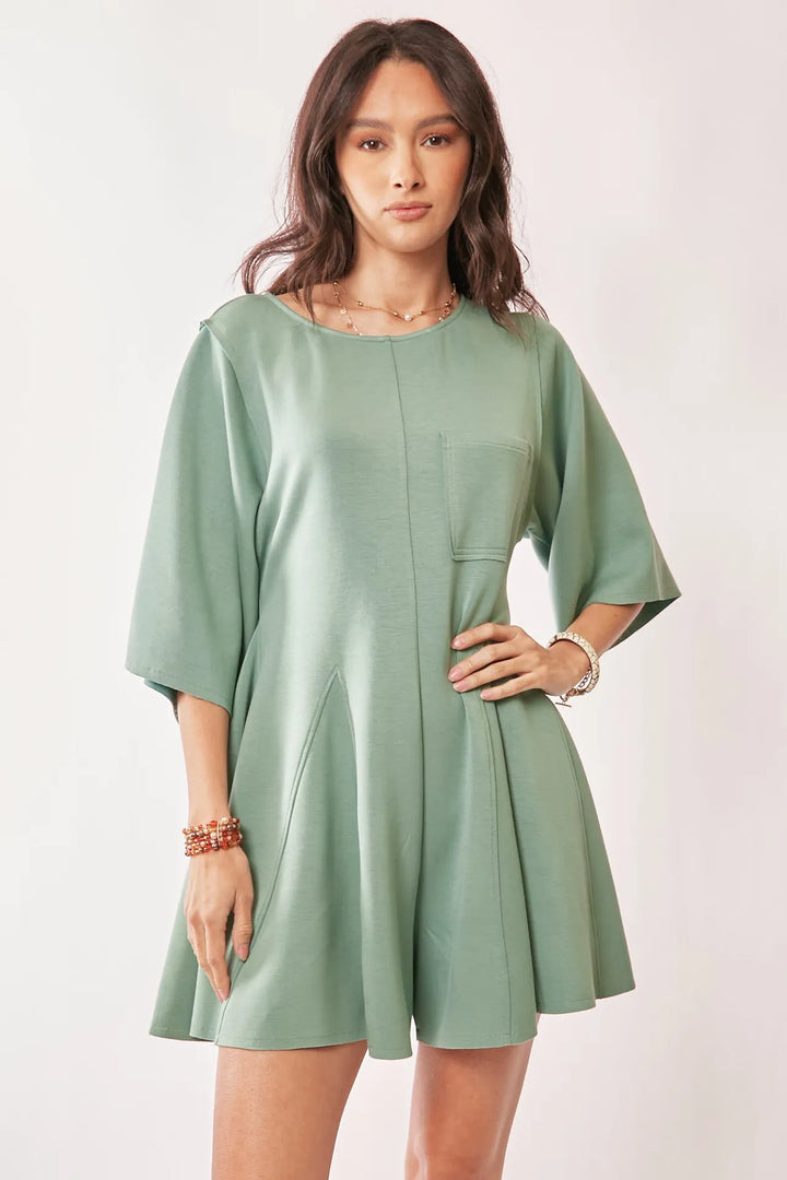 Davi & Dani Solid Draped Sleeve Ties Back Skort Romper Rompers