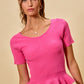 Vibrant pink SO ME ribbed knit short sleeve peplum sweater top