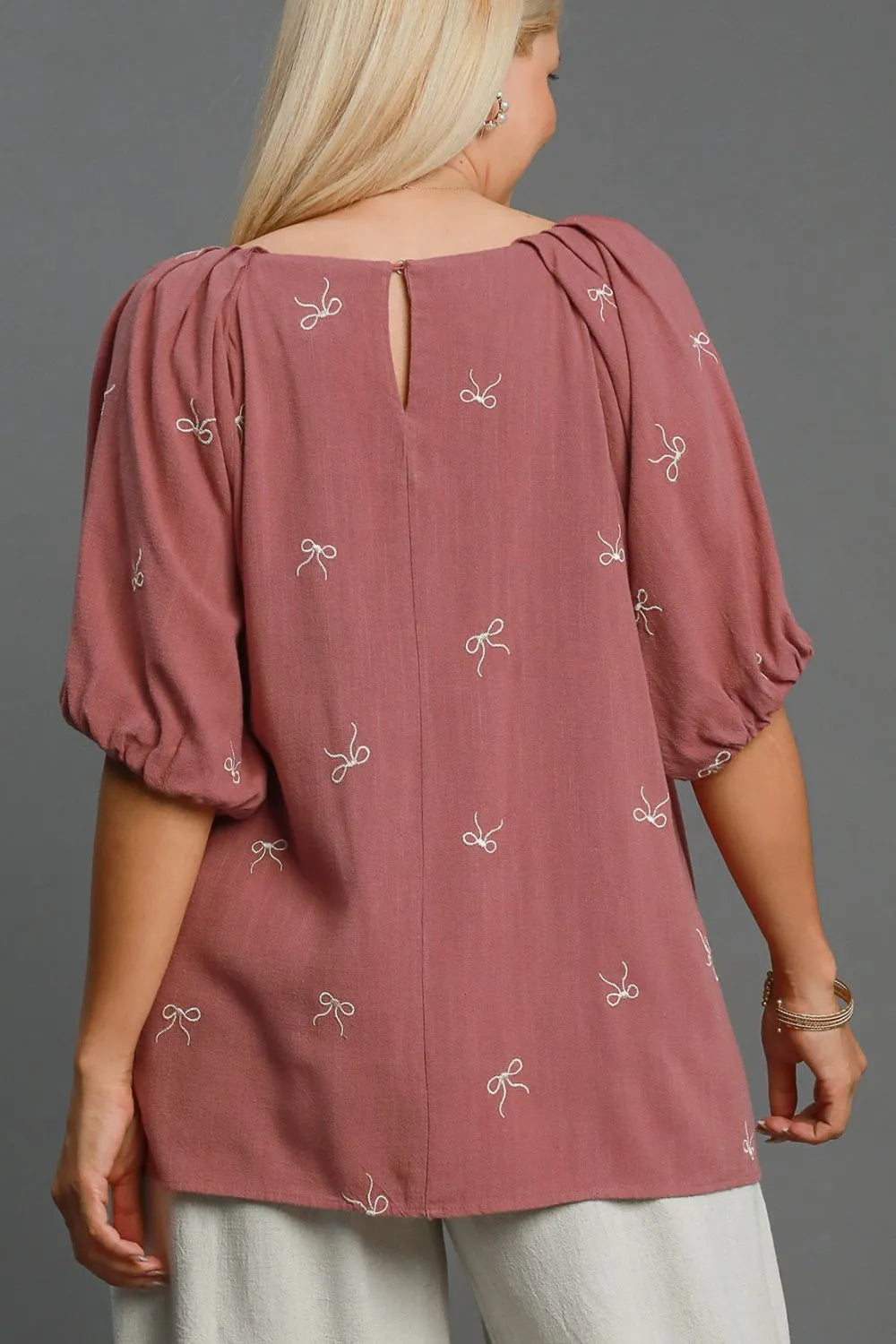 Umgee Full Size Linen Blend Ribbon Embroidered Top Plus Size | Daverri Fashions