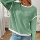 Ribbed Contrast Trim Long Sleeve Top - DAVERRI FASHIONS