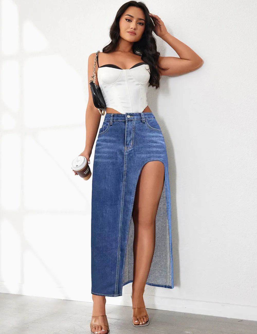 High Rise Slit Denim Skirt | Skirts Daverri Fashions