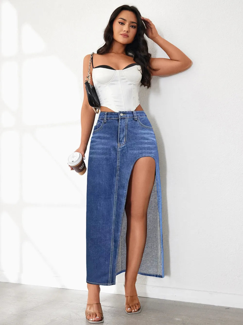 High Rise Slit Denim Skirt | Skirts Daverri Fashions