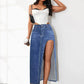 High Rise Slit Denim Skirt - DAVERRI FASHIONS