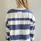Oh Pima Cotton Wash Exposed Seam Contrast Striped Round Neck Long Sleeve T-Shirt T-Shirts