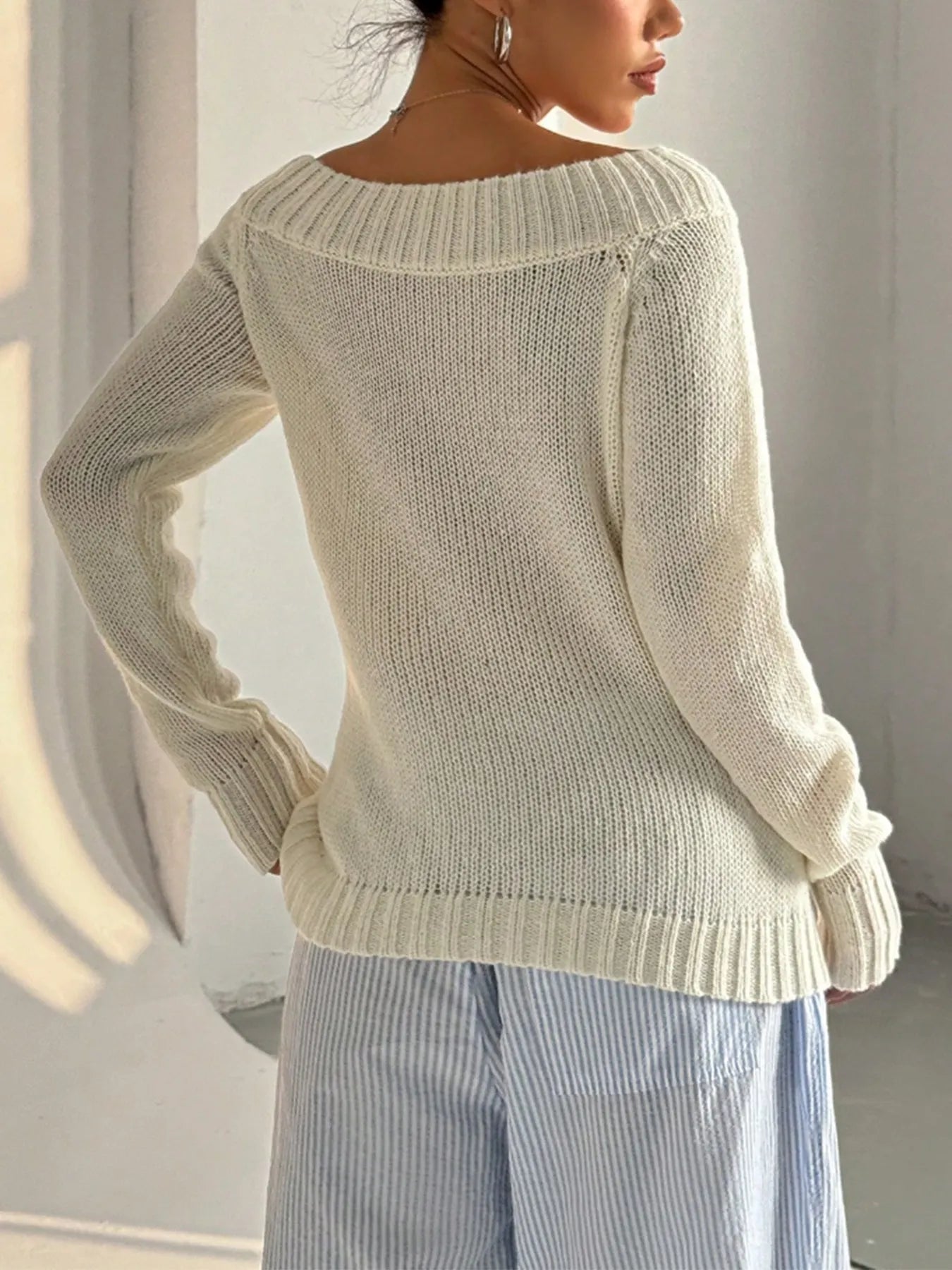 Ribbed Knit Boat Neck Sweater | Sweaters Daverri Fashions