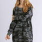 Umgee Full Size Camo Print Ribbed Hem French Terry Mini Dress Plus Size