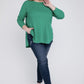 Plus Melange Baby Waffle Long Sleeve Top Plus Tops