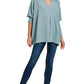 Zenana Airflow Collar Tee with Smocked Sleeve Band Top