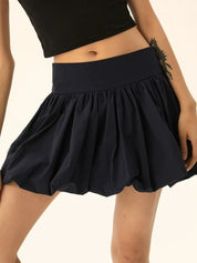 Black Ruched Bubble Hem Mini Skirt | Skirts Daverri Fashions