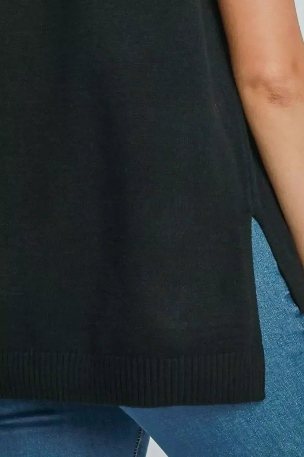 Umgee High-Low Turtleneck Sleeveless Sweater Top - DAVERRI FASHIONS