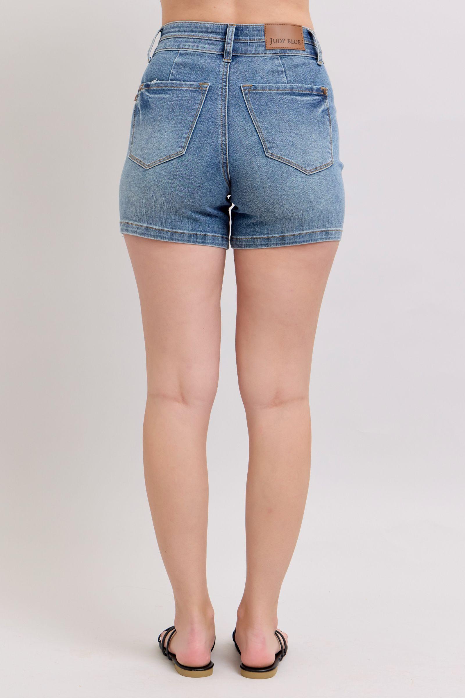 Judy Blue Full Size High Rise Tummy Control Denim Shorts Plus Size | Denim Shorts Daverri Fashions