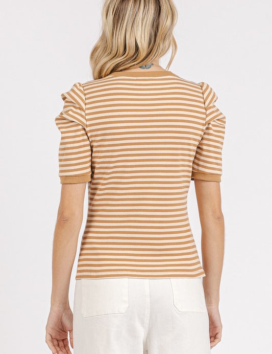 Mittoshop Striped Round Neck Puff Sleeve T-Shirt