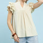 Beige ribbed Umgee ruffled sleeve textured blouse with v-neckline
