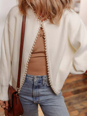 Pearl Embellished Open Front Cardigan | Cardigans Daverri Fashions