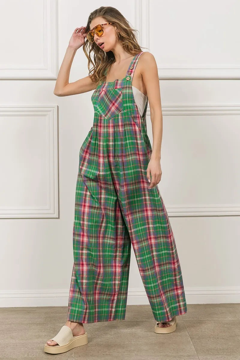 BiBi Multi Color Check Plaid Overall Overalls