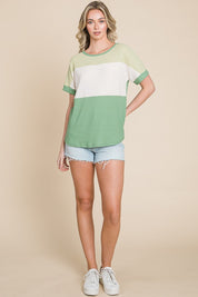 BOMBOM Color Block Short Sleeve T-Shirt | Daverri Fashions